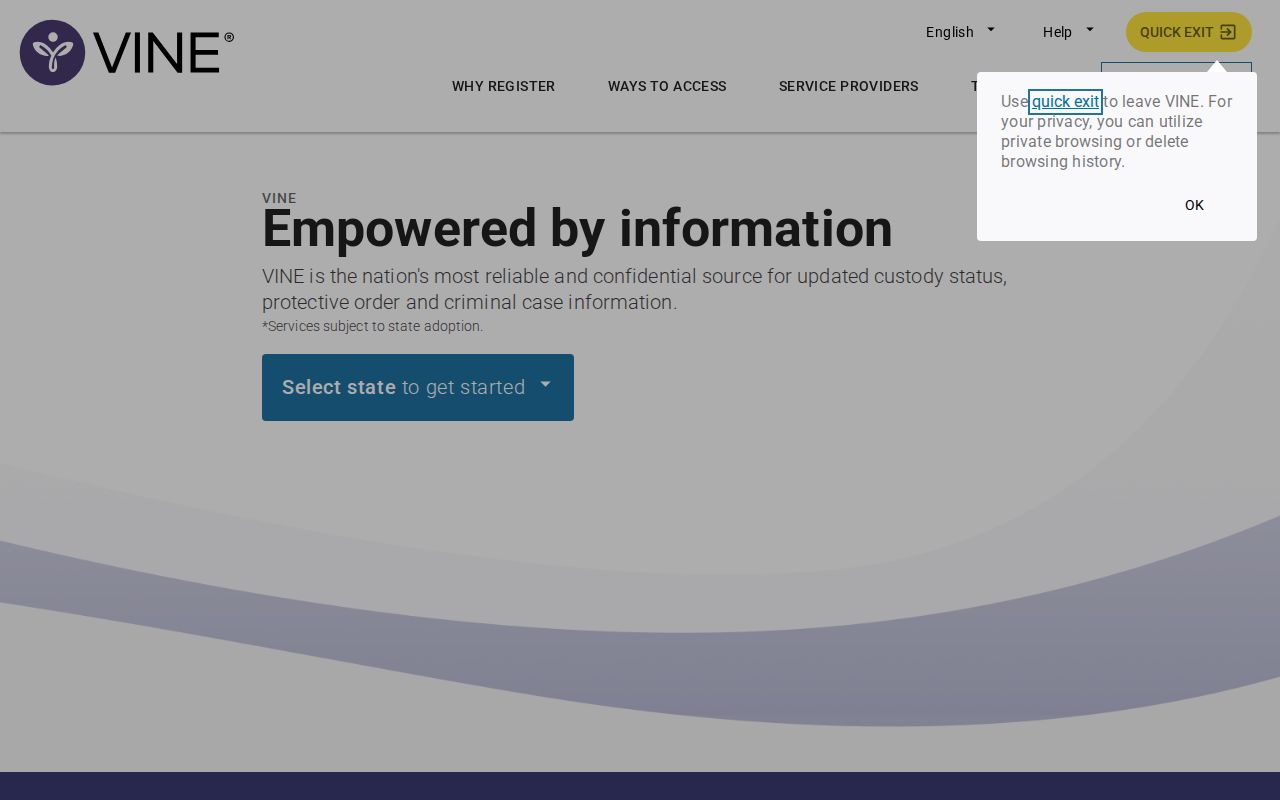 VINELink Missouri custody search interface for a Wayne County name or offender ID